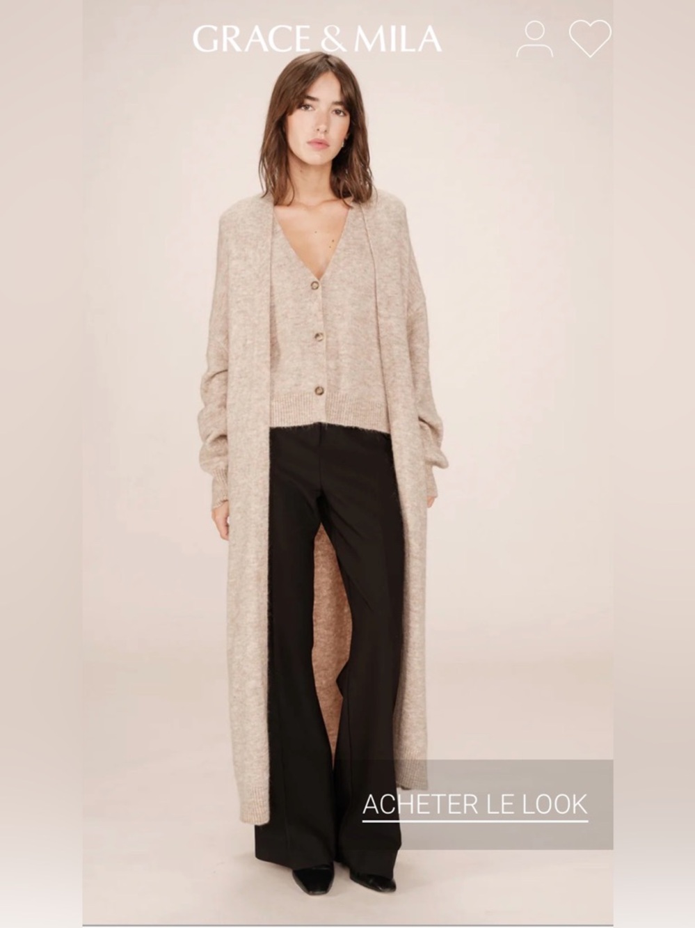 Grace & Mila Santiago Beige Long Cardigan